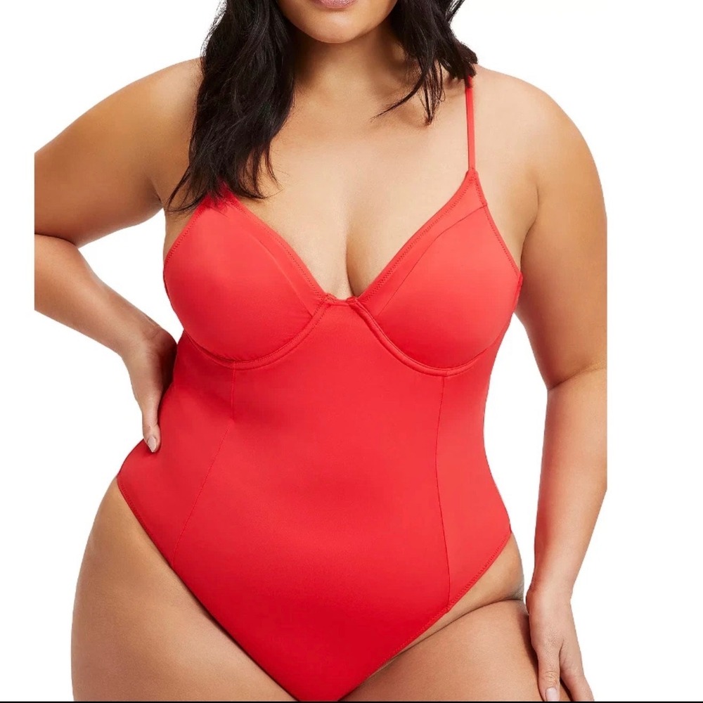 Good American Red Underwire One Piece Swimsuit GSW0393 Size 4/XL